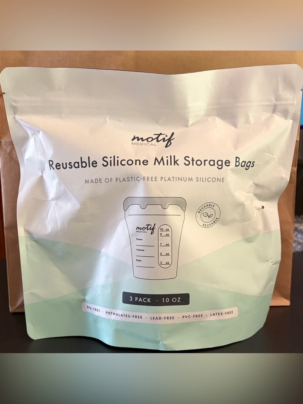 Motif Medical Reusable Silicone Breast Milk Storage Bags 3 Pack 10 oz NEW SEALED